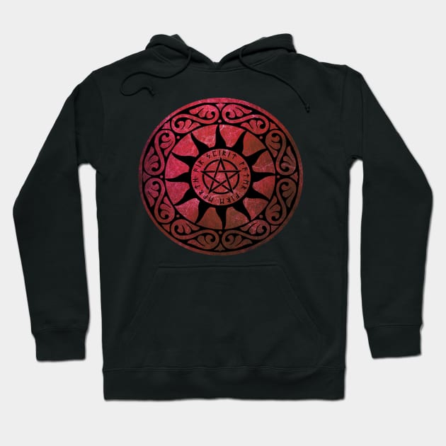 Five Elements Runic Magical Pentacle - Red Version Hoodie by sarahwainwright